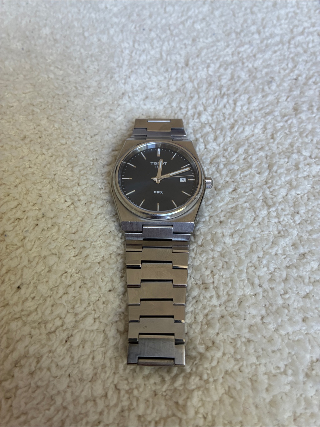 Tissot Prx Silver Stainless Steel Watch With Black Dial
